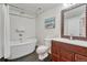 Basement bathroom with soaking tub, shower, and updated vanity at 33100 Ridgeview Loop, Elizabeth, CO 80107