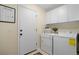Bright laundry room featuring a washer, dryer, storage cabinets, and decor at 1188 Mulberry Ln, Highlands Ranch, CO 80129