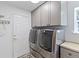 Well-equipped laundry room with modern washer and dryer, and extra cabinet storage at 12671 Home Farm Ln, Westminster, CO 80234