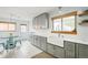 Bright kitchen with updated gray cabinets, farmhouse sink, tiled backsplash and bamboo window shades at 2211 Lamar St, Edgewater, CO 80214