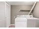 Convenient laundry area with washer, dryer and storage shelving at 10567 W Dartmouth Ave, Lakewood, CO 80227