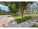 Pleasant street view showing the townhome and its well-maintained lawn, surrounded by mature trees at 10567 Dartmouth, Lakewood, CO 80227