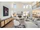 Open-concept living room featuring a fireplace, stylish furniture, and abundant natural light at 4351 Yates St, Denver, CO 80212