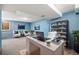 Modern office space featuring blue walls, stylish furnishings, and a sleek desk at 8022 W 78Th Way, Arvada, CO 80005