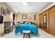 Bright bedroom with neutral carpet, closet, and large window with decorative red curtains at 4707 N Bearlily Way, Castle Rock, CO 80109