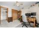 Bedroom features a ceiling fan, carpet, a window, and a closet at 4707 N Bearlily Way, Castle Rock, CO 80109