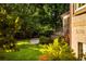 Lush backyard with mature trees and a stone walkway visible at 3231 Oak St, Wheat Ridge, CO 80033