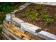 Close-up of a stone-edged flower bed with young plants at 3231 Oak St, Wheat Ridge, CO 80033