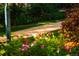 Landscaped yard with flowers, plants, sidewalk, and partial fence view at 3231 Oak St, Wheat Ridge, CO 80033
