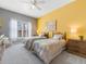 Comfortable bedroom featuring two twin beds, bright yellow accent wall and natural light at 6 Woodland Cir, Highlands Ranch, CO 80126