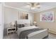 Comfortable bedroom with a ceiling fan, a plush bed, and stylish bedside tables with bedside lamps at 1330 Elizabeth St # 8, Denver, CO 80206