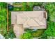 Aerial view of a home showcasing the backyard, patio, mature trees, and the roof at 2558 Premier Pl, Boulder, CO 80304