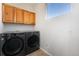 Laundry room with modern LG front-loading washer and dryer, plus storage cabinets at 3751 W 136Th Ave # S3, Broomfield, CO 80023