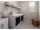 Well-lit laundry room with modern appliances, sink and shelving at 13041 Reata Ridge Dr, Parker, CO 80134