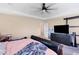 Comfortable main bedroom with plush bedding, a dark dresser, and soft neutral walls that offer a cozy retreat at 7265 S Millbrook Ct, Aurora, CO 80016