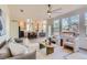 Spacious living area featuring an open layout with bright light, modern ceiling fan and sleek furnishings at 3466 Craftsbury Dr, Highlands Ranch, CO 80126