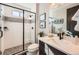 Modern bathroom featuring a glass shower, vanity, and modern fixtures at 14209 Beebalm Loop, Parker, CO 80134