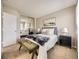Comfortable bedroom featuring mirrored closets and plush bedding at 1932 S Oswego Way, Aurora, CO 80014