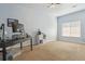 Bright bedroom featuring neutral carpet, a large window, and a functional workspace with a desk and shelving at 3727 Starry Night Loop, Castle Rock, CO 80109
