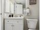 Bright half bath featuring a white vanity and commode at 4274 S Salida Way # 6, Aurora, CO 80013