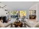 Bright living room with fireplace and large windows offers serene views of the surrounding trees at 7869 S Turkey Creek Rd, Morrison, CO 80465