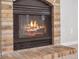 Close-up of the brick fireplace with a black metal screen at 10535 Holyoke Dr, Parker, CO 80134