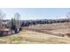 View of a fenced backyard with houses in the background, and a large grassy field on a sunny day at 1280 Galactic Pl, Castle Rock, CO 80108