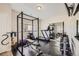 Well-equipped home gym featuring a treadmill, weights, and mirrored wall, providing a convenient space for fitness at 1289 Diamond Ridge Cir, Castle Rock, CO 80108