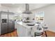 Bright kitchen featuring stainless steel appliances, an island with seating, and a modern range hood at 111 Wolff St, Denver, CO 80219