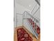 Inviting entryway with hardwood floors, a staircase with red carpet, and a white front door at 8060 Meadowdale Sq, Niwot, CO 80503