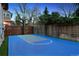 Private backyard basketball court with blue flooring and a sturdy adjustable height hoop at 2500 S Clayton St, Denver, CO 80210