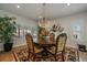 Elegant dining room featuring a chandelier, detailed chairs, and a decorative rug at 1366 Killington Ct, Evergreen, CO 80439