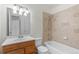Bathroom showcasing a tiled shower, vanity, and fixtures at 3512 S Kittredge St # A, Aurora, CO 80013