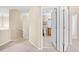 Upstairs hallway leading to a bathroom, complete with carpeted floors and neutral walls at 3760 Ute Mountain Trl, Castle Rock, CO 80109