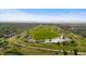 Aerial view of a park and green space with a pond in a residential area at 5668 Galena St, Denver, CO 80238