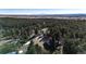 Aerial view of house in the middle of a forest and mountains in the distance at 11437 Tomichi Dr, Franktown, CO 80116