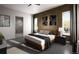 Stylish main bedroom with brick accent wall, modern lighting, and a sleek ensuite bathroom at 1950 Grayside Cir, Castle Rock, CO 80109