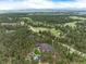 Aerial view of the luxury home nestled among mature trees at 44 N Big Meadow Trl, Franktown, CO 80116