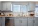 Modern kitchen with gray cabinets, granite countertops, and stainless steel appliances at 4927 Tarcoola Ln, Highlands Ranch, CO 80130