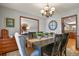 Dining room features a chandelier, decorative wall art, and hardwood floors at 9161 W Hialeah Pl, Littleton, CO 80123