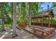 Wooden gazebo with deck and benches in a tree-filled area at 7251 S Xenia Cir # F, Centennial, CO 80112