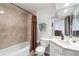 Bathroom with tub, shower, toilet, and vanity at 5085 Red Rock Dr, Larkspur, CO 80118