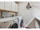 Laundry room with stacked washer and dryer, plus cabinet storage above at 5085 Red Rock Dr, Larkspur, CO 80118