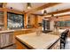 Well-lit kitchen features a large island, a stainless steel dishwasher, and a picturesque view from the window at 205 Yankee Creek Trl, Evergreen, CO 80439