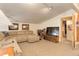 Cozy living room showcasing a large sectional sofa, TV, and comfortable carpeting at 205 Yankee Creek Trl, Evergreen, CO 80439