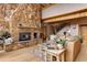 Inviting living area with a stone fireplace, wood accents, and large windows, perfect for relaxation at 205 Yankee Creek Trl, Evergreen, CO 80439