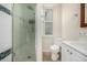 Clean bathroom with shower stall, toilet and vanity at 1944 W 33Rd Ave, Denver, CO 80211