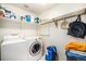 Functional laundry room with washer, dryer, and ample shelving at 1010 Home Farm Cir, Denver, CO 80234