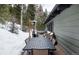 Deck with a large table and chairs in a snowy setting at 9034 Us Highway 285, Morrison, CO 80465