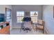 Bedroom featuring desk, chair, and large windows offering beautiful views of the city and landscape at 494 Black Feather Loop # 117, Castle Rock, CO 80104